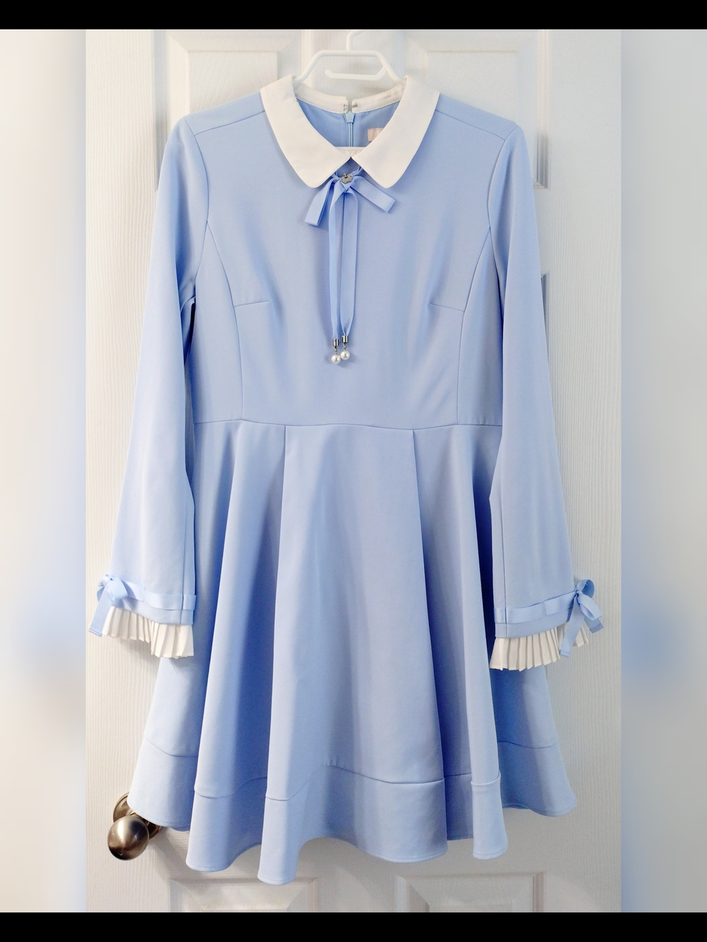 Light Blue Peter Pan Collar Fit-and-Flare Dress